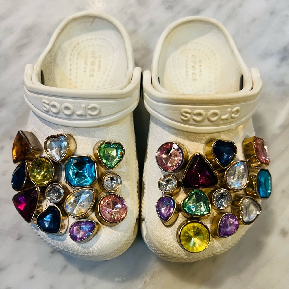 Crocs white child size 9 with croc charms included